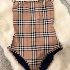 Burberry Beige and Black Check Swimsuit